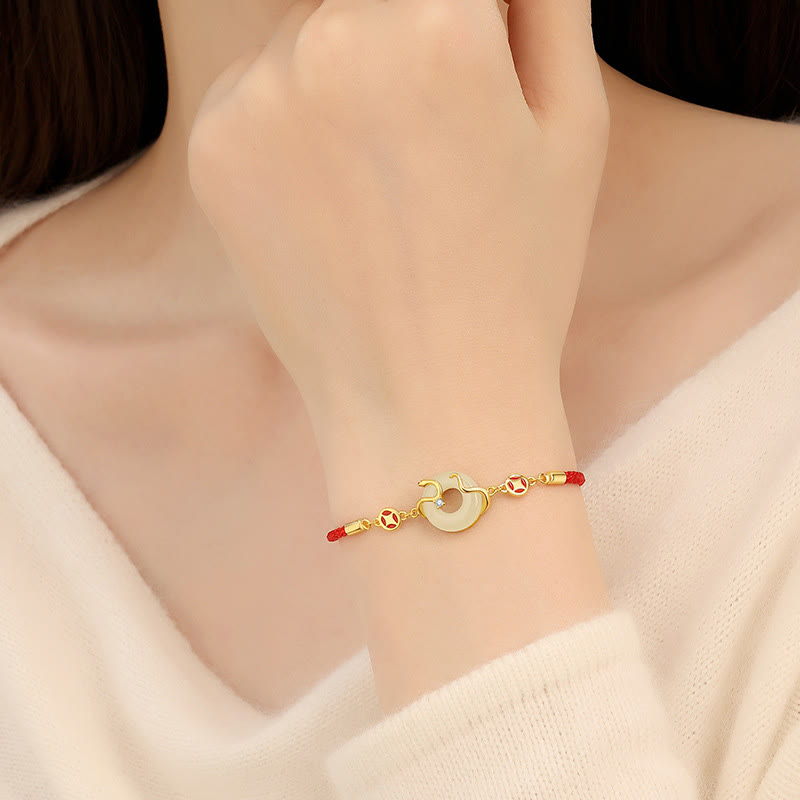 Pulsera de la prosperidad con hilo rojo del Año de la Serpiente en plata de ley 925 con monedas de la paz, jade hetiano y calcedonia, piedras de Buda