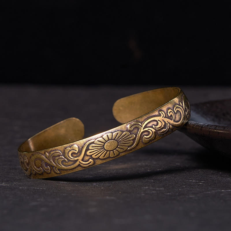 Pulsera brazalete con piedras de Buda, margaritas, flores, cobre, latón, suerte y autocuidado
