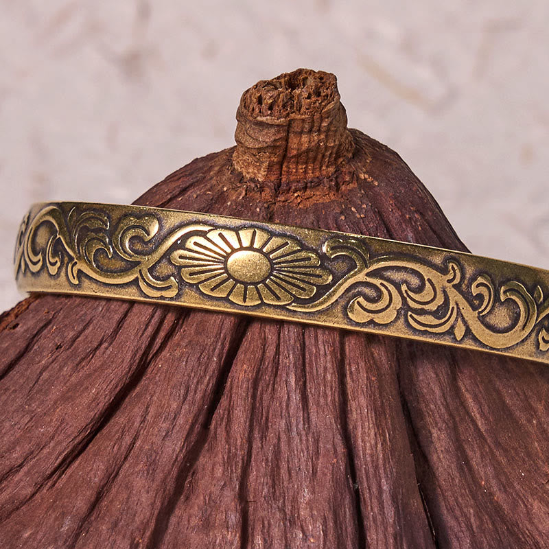 Pulsera brazalete con piedras de Buda, margaritas, flores, cobre, latón, suerte y autocuidado