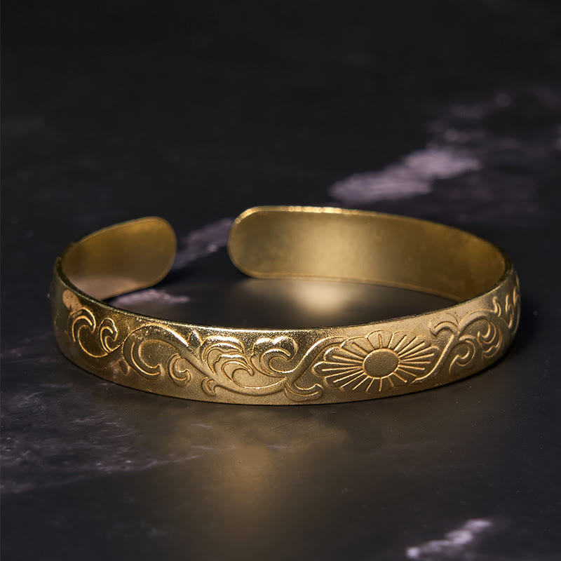 Pulsera brazalete con piedras de Buda, margaritas, flores, cobre, latón, suerte y autocuidado