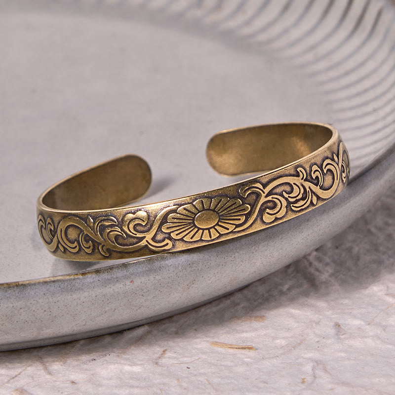 Pulsera brazalete con piedras de Buda, margaritas, flores, cobre, latón, suerte y autocuidado