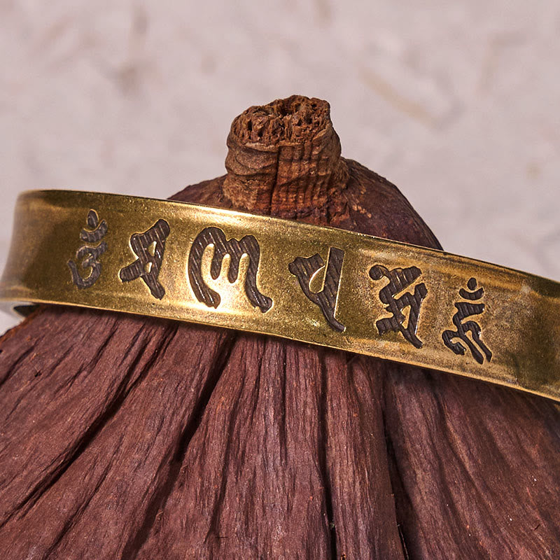Pulsera de cobre y latón con seis palabras verdaderas de Buda, Om Mani Padme Hum, Sutra del Corazón, paz interior