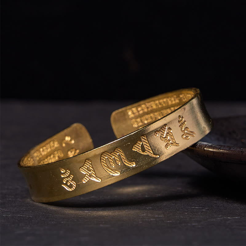 Pulsera de cobre y latón con seis palabras verdaderas de Buda, Om Mani Padme Hum, Sutra del Corazón, paz interior