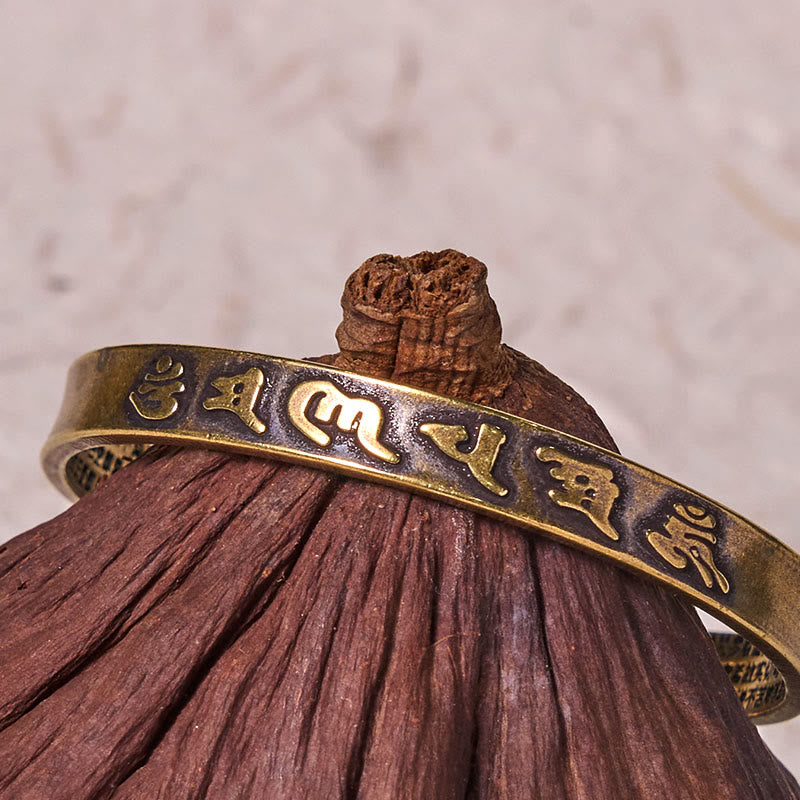Brazalete de cobre y latón con seis palabras verdaderas de Buda, Om Mani Padme Hum, Sutra del Corazón, Sabiduría y Paz