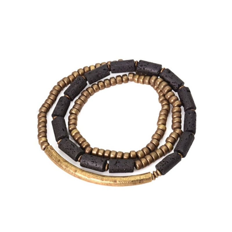 Pulsera de múltiples vueltas con piedras de Buda, roca de lava vintage, cobre y latón, para calmar