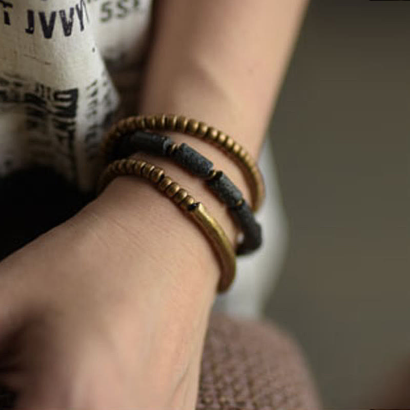 Pulsera de múltiples vueltas con piedras de Buda, roca de lava vintage, cobre y latón, para calmar