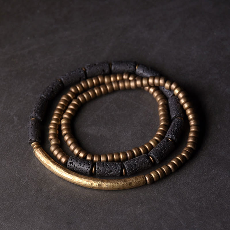 Pulsera de múltiples vueltas con piedras de Buda, roca de lava vintage, cobre y latón, para calmar