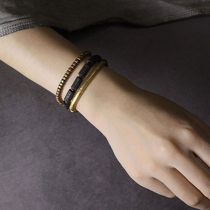 Pulsera de múltiples vueltas con piedras de Buda, roca de lava vintage, cobre y latón, para calmar