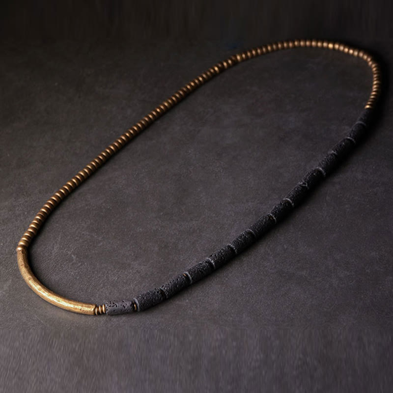 Pulsera de múltiples vueltas con piedras de Buda, roca de lava vintage, cobre y latón, para calmar