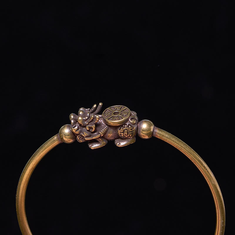 Pulsera de cobre y latón con piedras de Buda Pi Xiu y brújula, símbolo de la suerte y la riqueza.