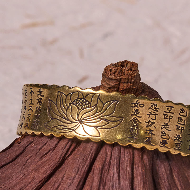 Buddha Steine Herz Sutra Lotus Blume Kupfer Messing Frieden Erleuchtung Manschette Armband Armreif