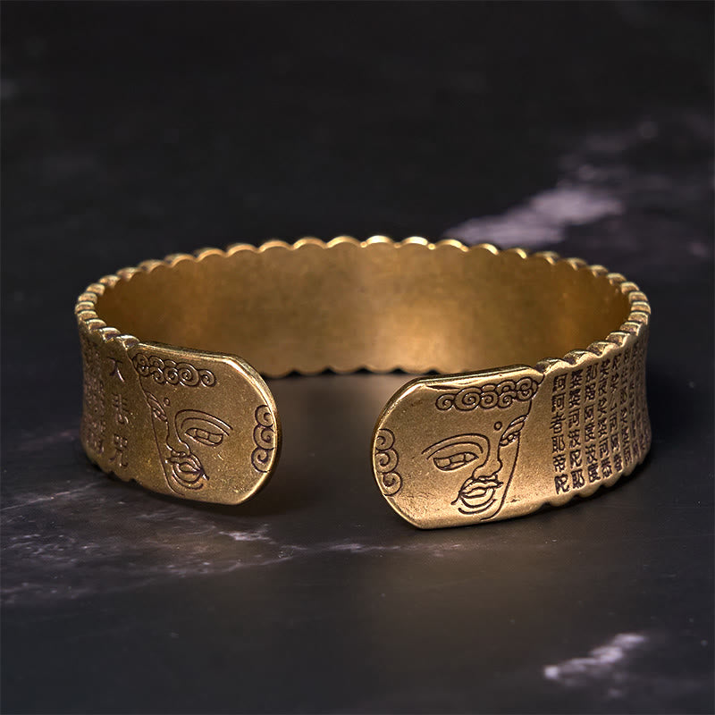 Buddha Steine Herz Sutra Lotus Blume Kupfer Messing Frieden Erleuchtung Manschette Armband Armreif