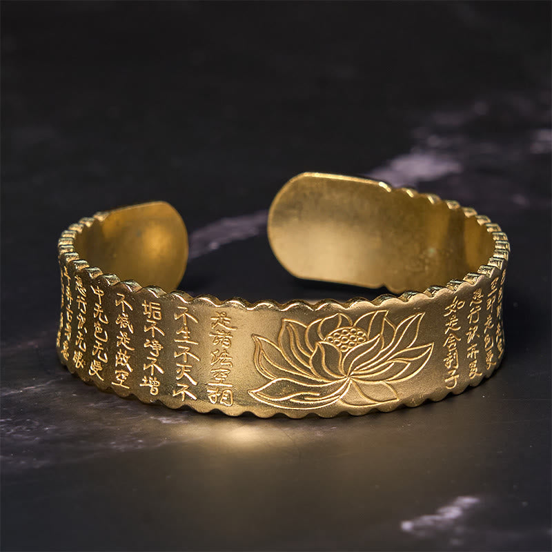 Buddha Steine Herz Sutra Lotus Blume Kupfer Messing Frieden Erleuchtung Manschette Armband Armreif