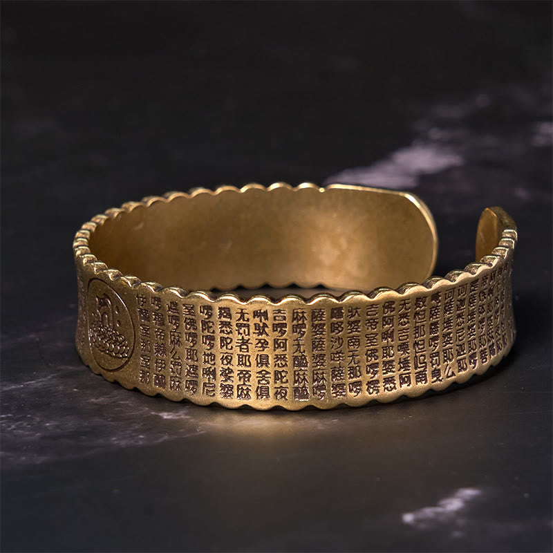 Buddha Steine Herz Sutra Lotus Blume Kupfer Messing Frieden Erleuchtung Manschette Armband Armreif