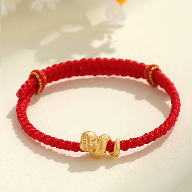 Pulsera trenzada de hilo rojo de la suerte con piedras de Buda, hecha a mano en plata de ley 999, con el Año de la Serpiente