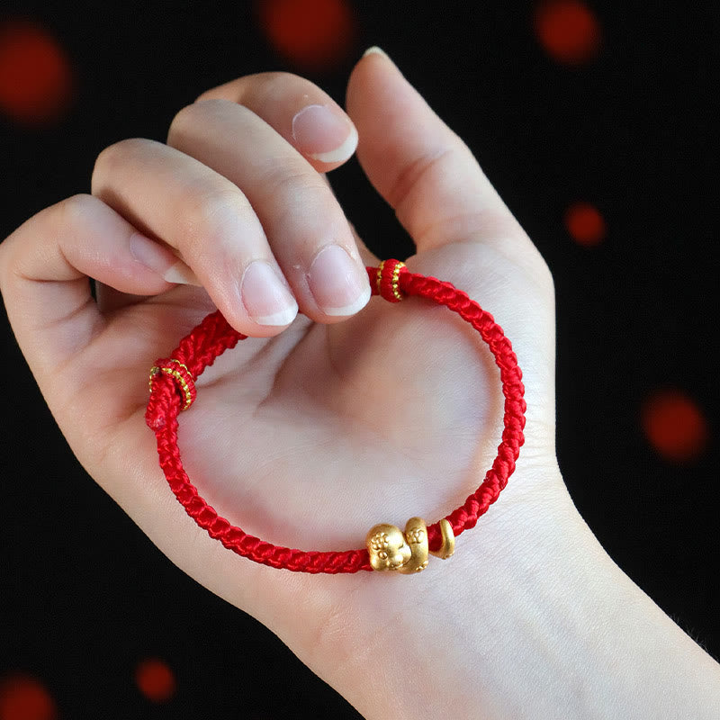 Pulsera trenzada de hilo rojo de la suerte con piedras de Buda, hecha a mano en plata de ley 999, con el Año de la Serpiente
