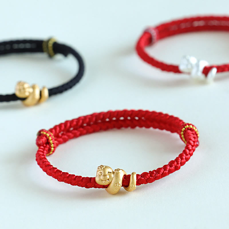 Pulsera trenzada de hilo rojo de la suerte con piedras de Buda, hecha a mano en plata de ley 999, con el Año de la Serpiente