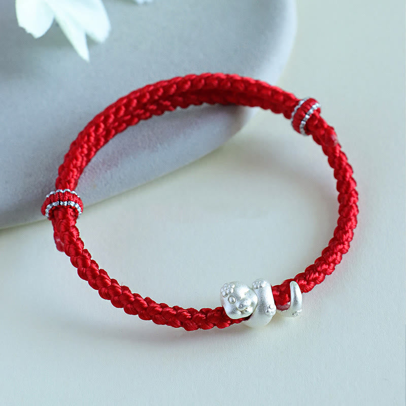 Pulsera trenzada de hilo rojo de la suerte con piedras de Buda, hecha a mano en plata de ley 999, con el Año de la Serpiente