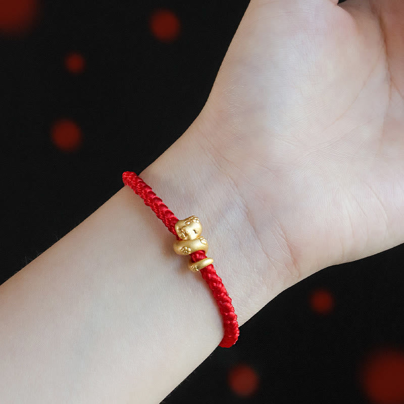 Pulsera trenzada de hilo rojo de la suerte con piedras de Buda, hecha a mano en plata de ley 999, con el Año de la Serpiente