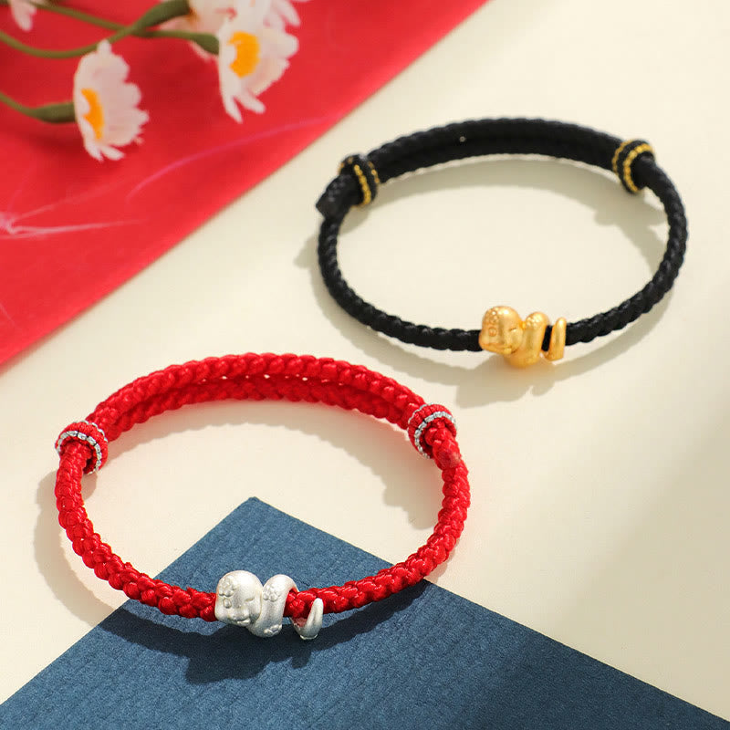 Pulsera trenzada de hilo rojo de la suerte con piedras de Buda, hecha a mano en plata de ley 999, con el Año de la Serpiente