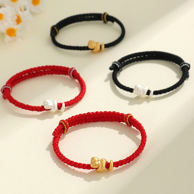 Pulsera trenzada de hilo rojo de la suerte con piedras de Buda, hecha a mano en plata de ley 999, con el Año de la Serpiente