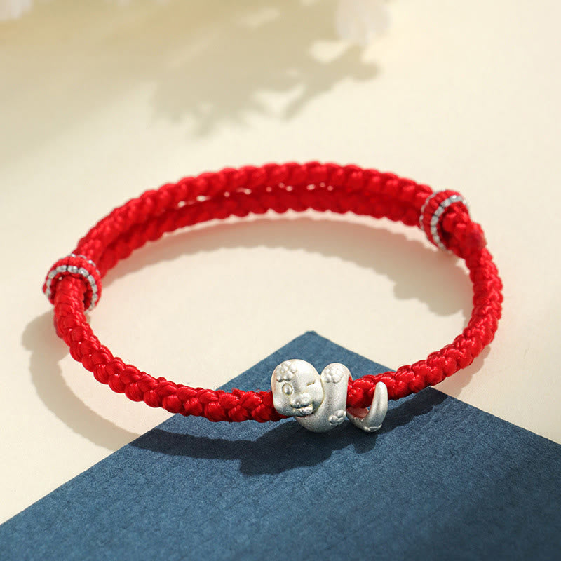 Pulsera trenzada de hilo rojo de la suerte con piedras de Buda, hecha a mano en plata de ley 999, con el Año de la Serpiente