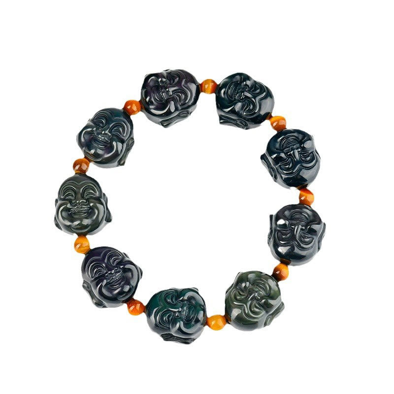 Pulsera de transformación positiva de Buda sonriente con obsidiana arcoíris y piedras de Buda