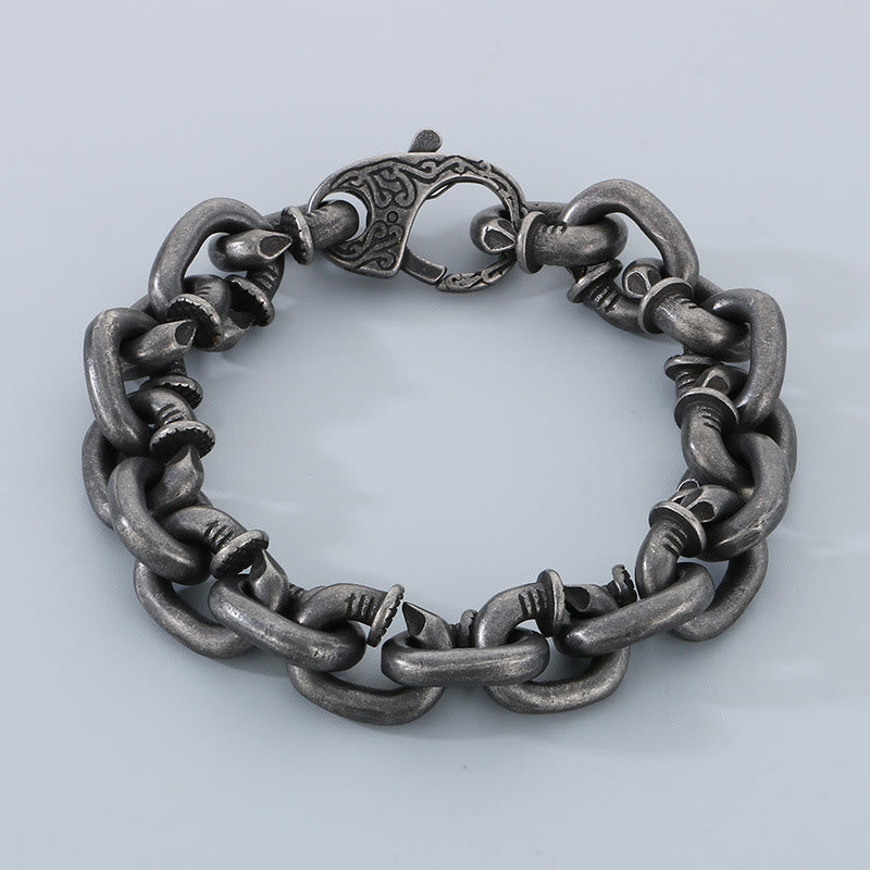 Pulsera de equilibrio de la buena suerte de acero y titanio con remaches cuadrados de piedras de Buda