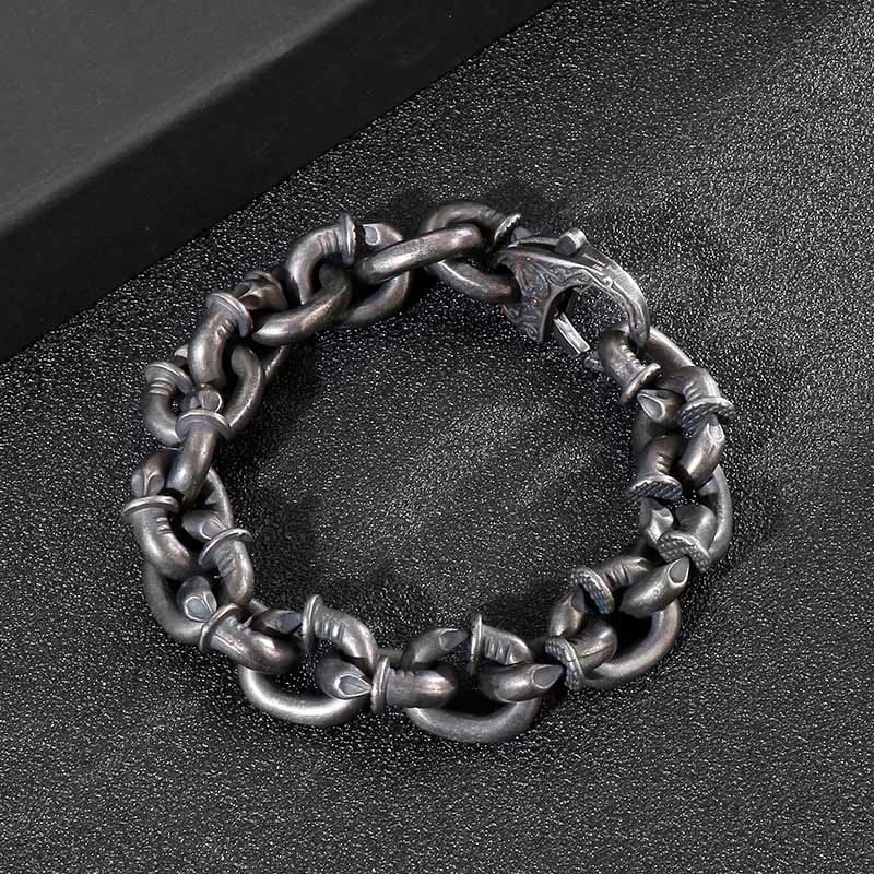 Pulsera de equilibrio de la buena suerte de acero y titanio con remaches cuadrados de piedras de Buda
