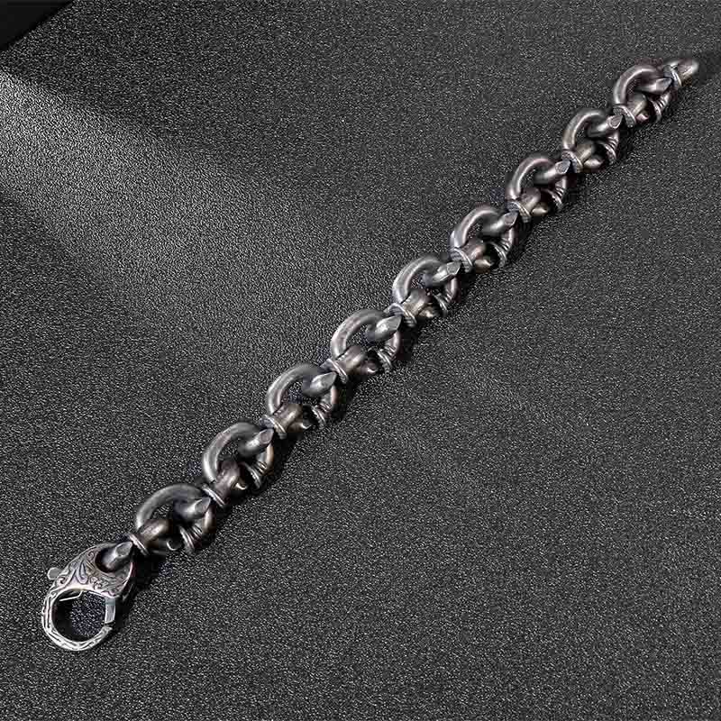 Pulsera de equilibrio de la buena suerte de acero y titanio con remaches cuadrados de piedras de Buda