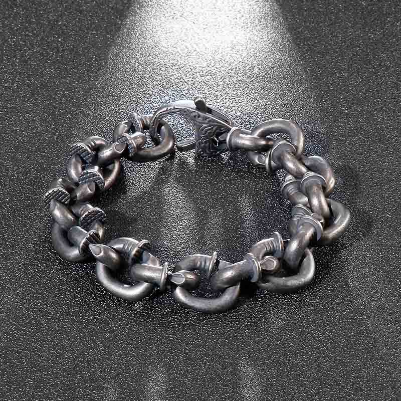 Pulsera de equilibrio de la buena suerte de acero y titanio con remaches cuadrados de piedras de Buda