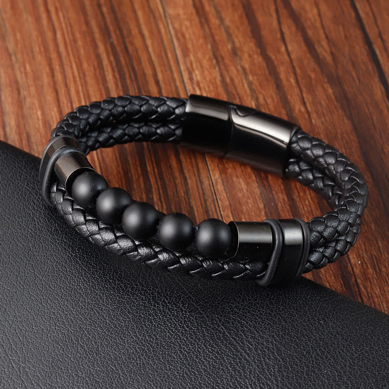 Pulsera de cuero con hebilla magnética, piedras de lava de Buda y piedra esmerilada curativa