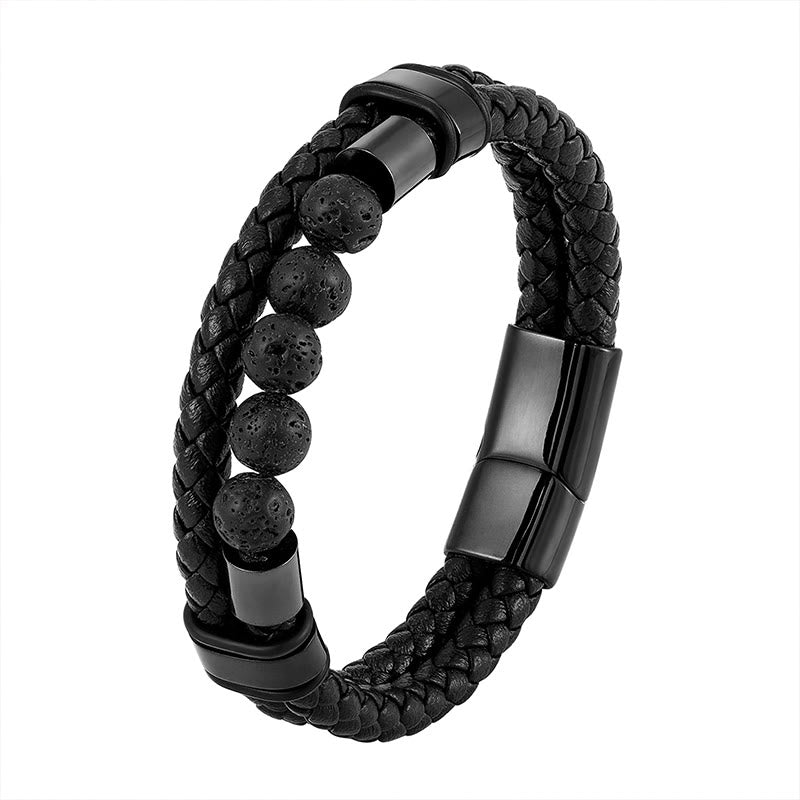 Pulsera de cuero con hebilla magnética, piedras de lava de Buda y piedra esmerilada curativa