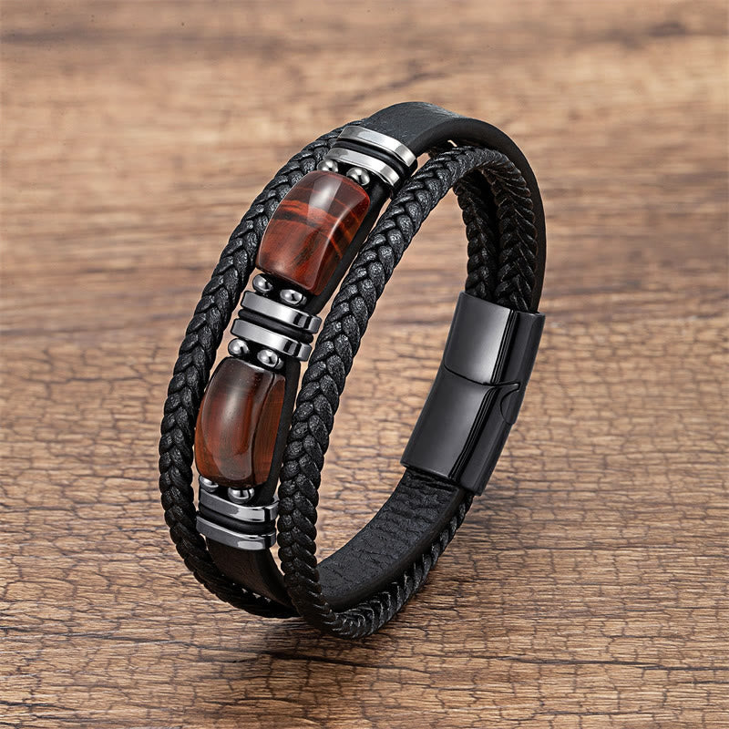 Pulsera de cuero multicapa con piedras de Buda, ojo de tigre, coraje y fuerza de voluntad