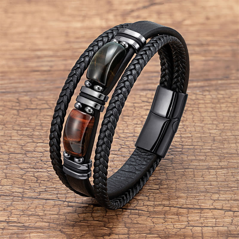 Pulsera de cuero multicapa con piedras de Buda, ojo de tigre, coraje y fuerza de voluntad