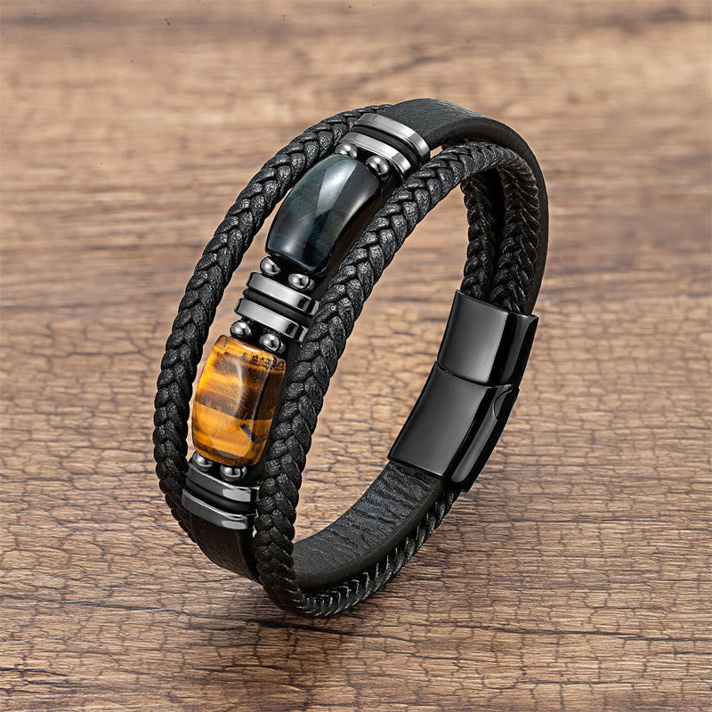 Pulsera de cuero multicapa con piedras de Buda, ojo de tigre, coraje y fuerza de voluntad