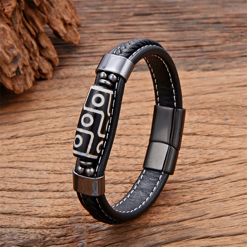 Pulsera tibetana de cuero con cuentas Dzi de nueve ojos y piedras de Buda