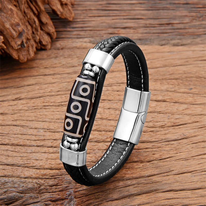 Pulsera tibetana de cuero con cuentas Dzi de nueve ojos y piedras de Buda