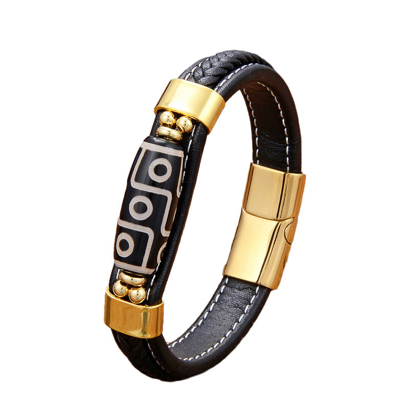 Pulsera tibetana de cuero con cuentas Dzi de nueve ojos y piedras de Buda