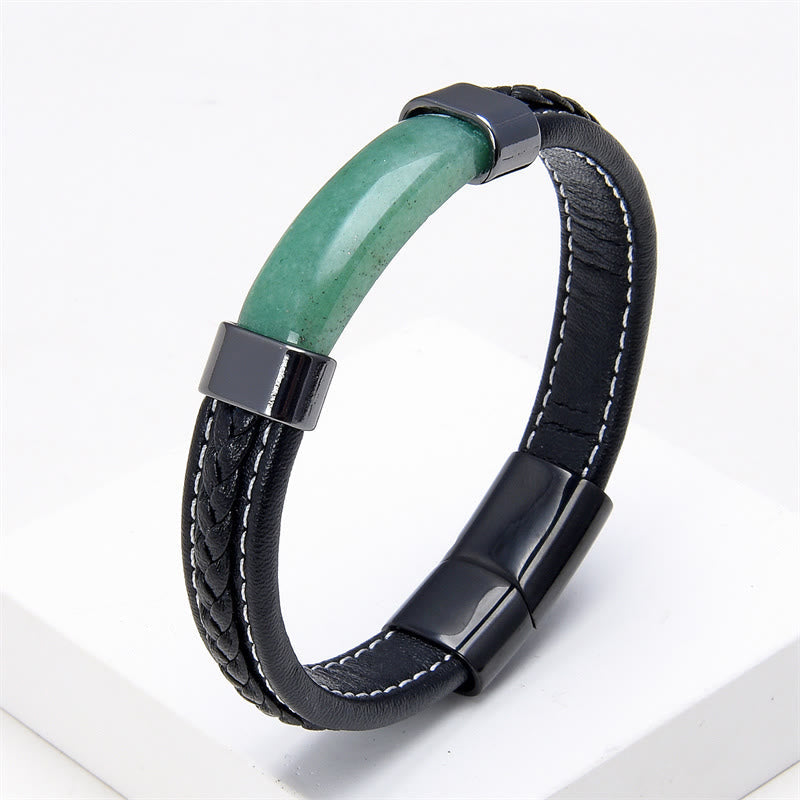 Pulsera de cuero con piedras de Buda, lazurita, ojo de tigre, rodonita, hematita, ónix negro
