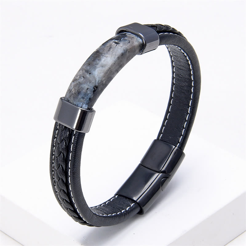 Pulsera de cuero con piedras de Buda, lazurita, ojo de tigre, rodonita, hematita, ónix negro