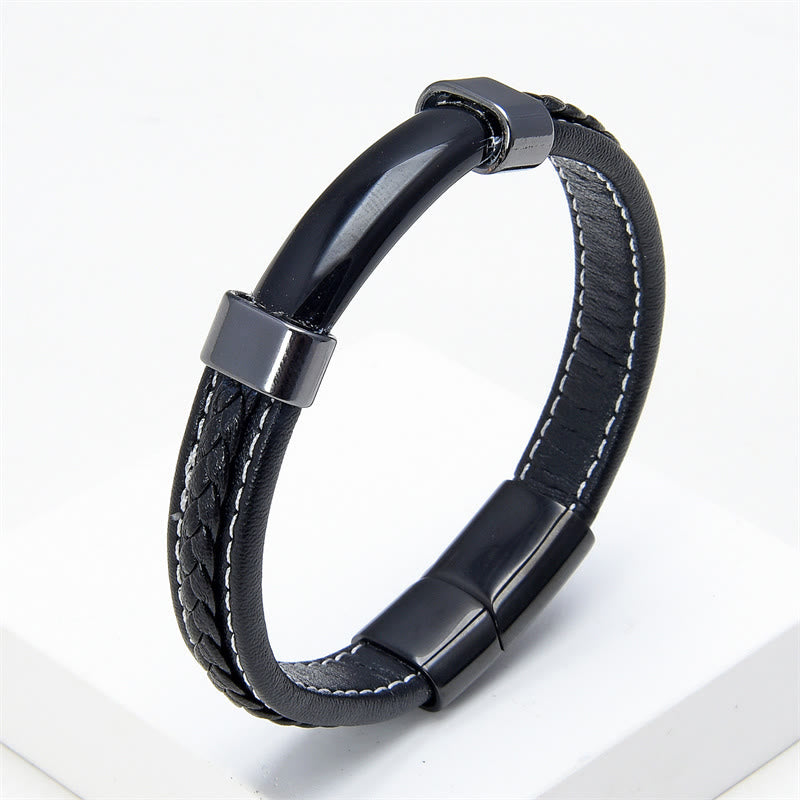 Pulsera de cuero con piedras de Buda, lazurita, ojo de tigre, rodonita, hematita, ónix negro