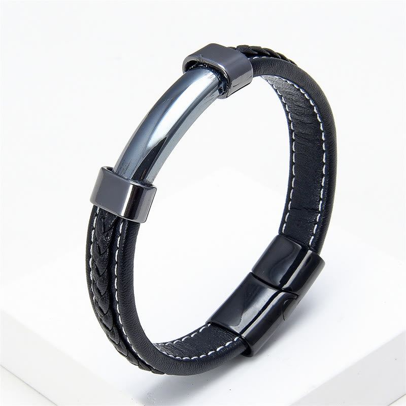 Pulsera de cuero con piedras de Buda, lazurita, ojo de tigre, rodonita, hematita, ónix negro