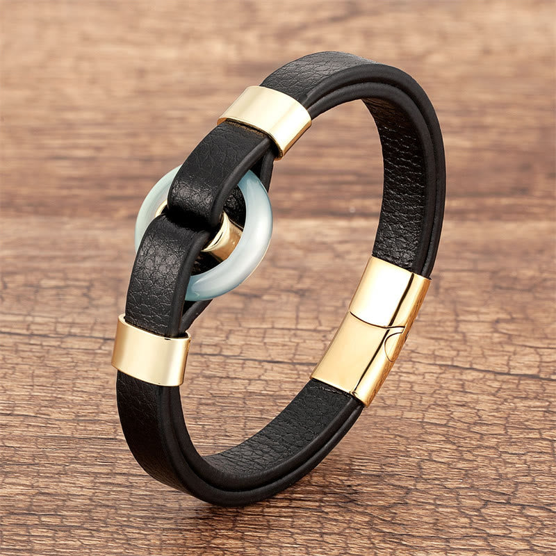 Pulsera de cuero con hebilla magnética y piedras de Buda, redondas, aventurina verde, ónix negro, hematita, ágata, cuarzo rosa