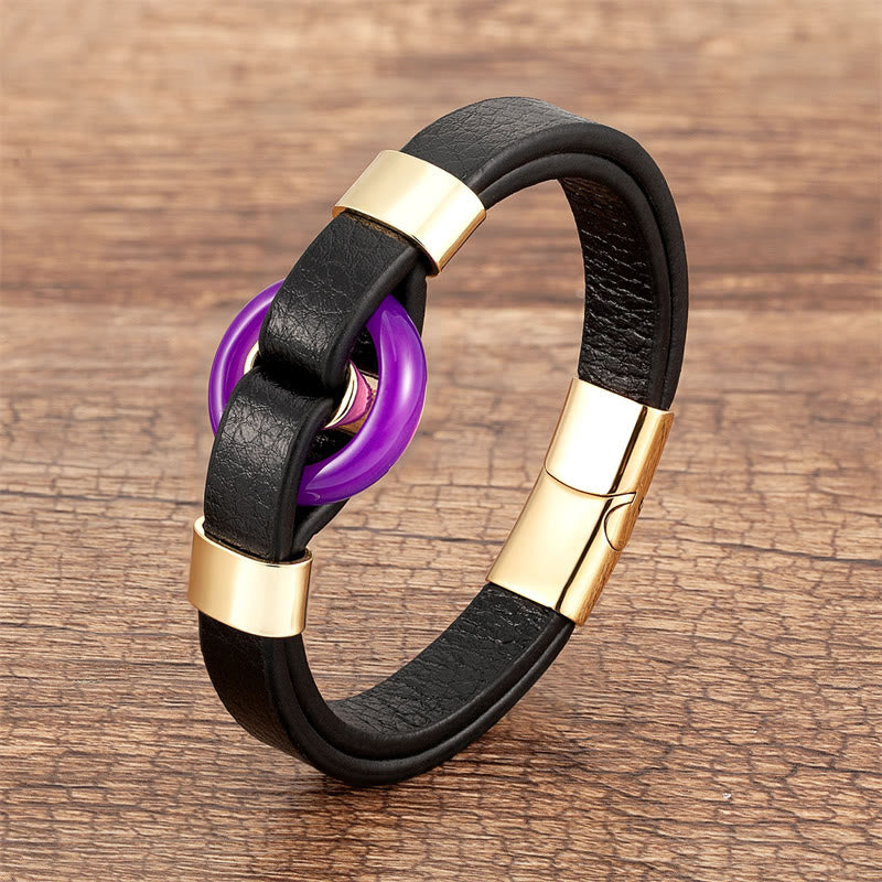 Pulsera de cuero con hebilla magnética y piedras de Buda, redondas, aventurina verde, ónix negro, hematita, ágata, cuarzo rosa