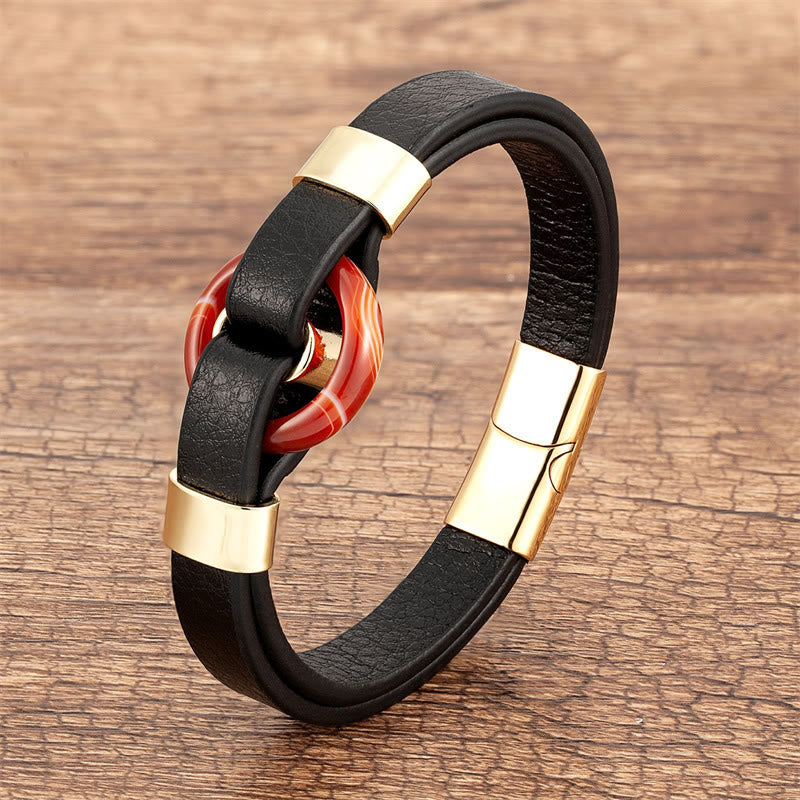 Pulsera de cuero con hebilla magnética y piedras de Buda, redondas, aventurina verde, ónix negro, hematita, ágata, cuarzo rosa