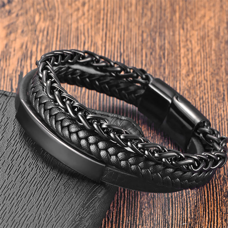 Pulsera de cuero con hebilla de acero y titanio multicapa con piedras de Buda