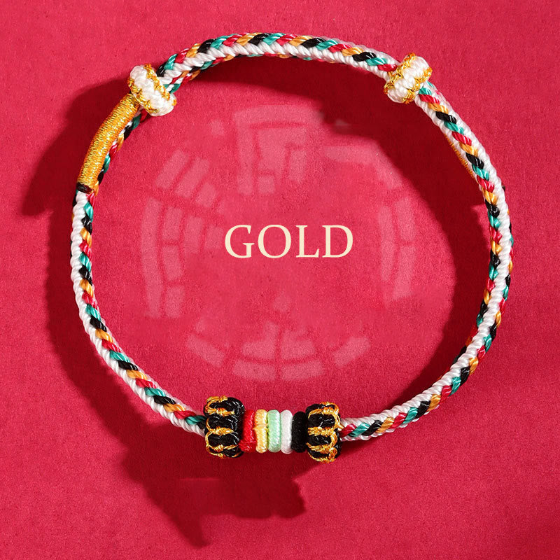 Pulsera trenzada de la suerte con nudo de arrecife y piedras de Buda de los cinco elementos, cuerda colorida