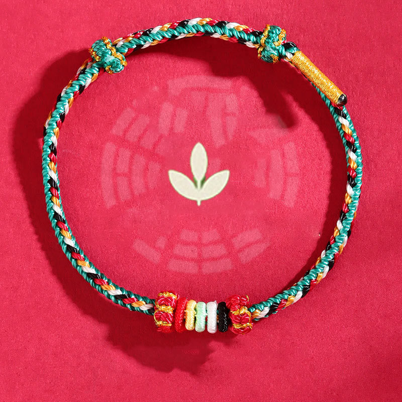 Pulsera trenzada de la suerte con nudo de arrecife y piedras de Buda de los cinco elementos, cuerda colorida