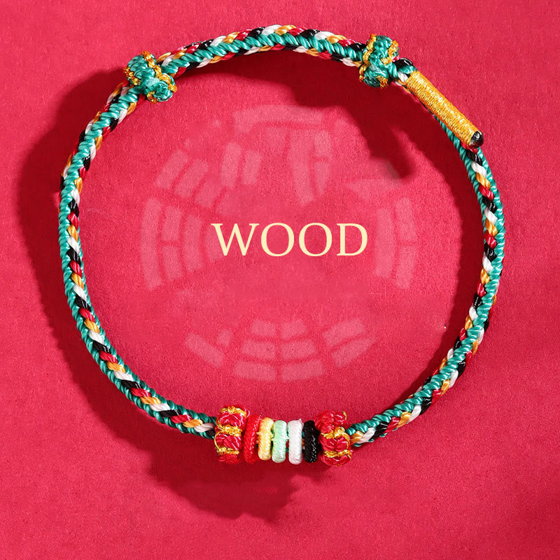 Pulsera trenzada de la suerte con nudo de arrecife y piedras de Buda de los cinco elementos, cuerda colorida